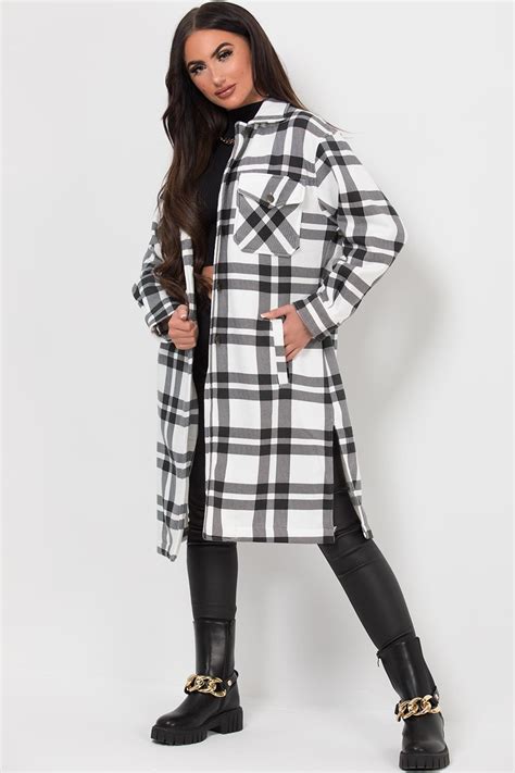 ladies long checked shacket.